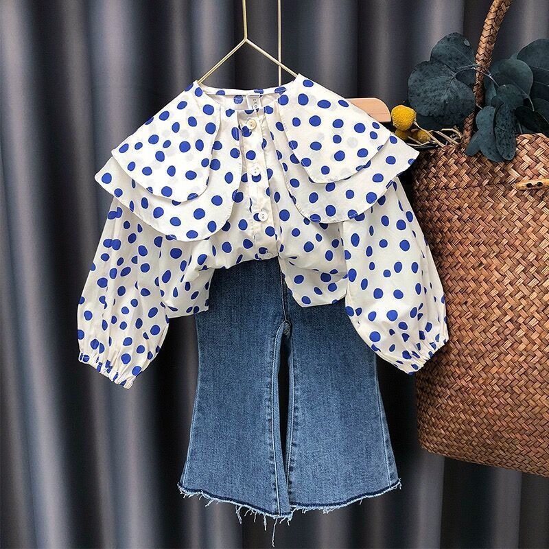 2-Piece Baby Toddler Girls Polka Dot Top Jeans Set