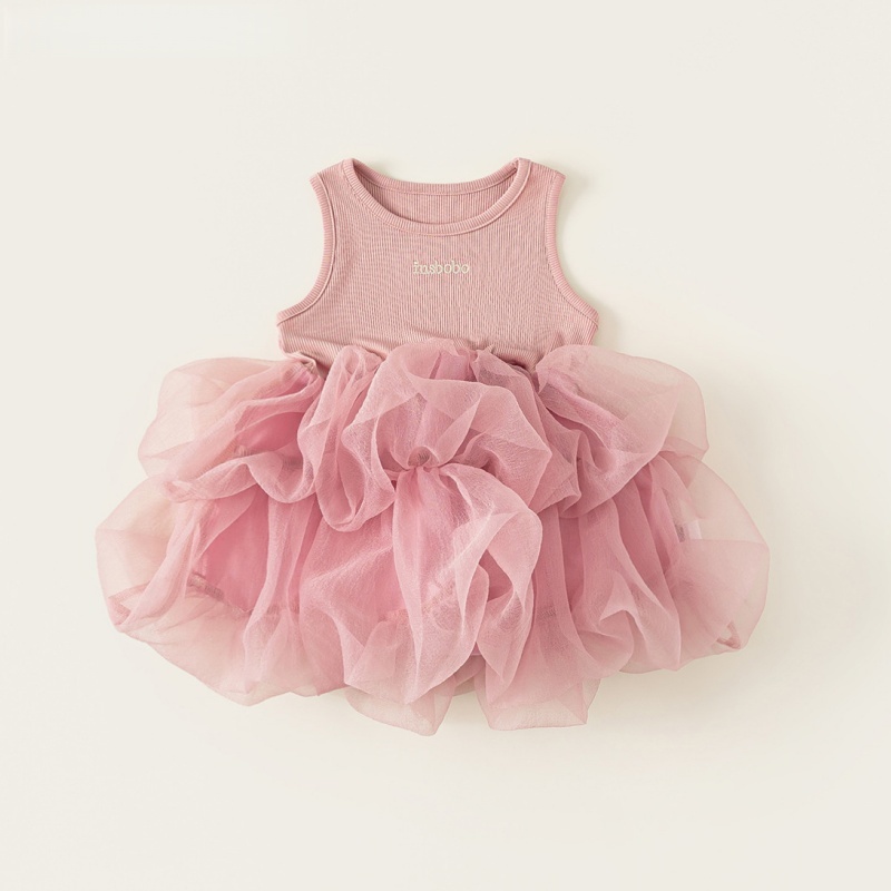 Baby Toddler Girls Sleeveless Patchwork Mesh Dress