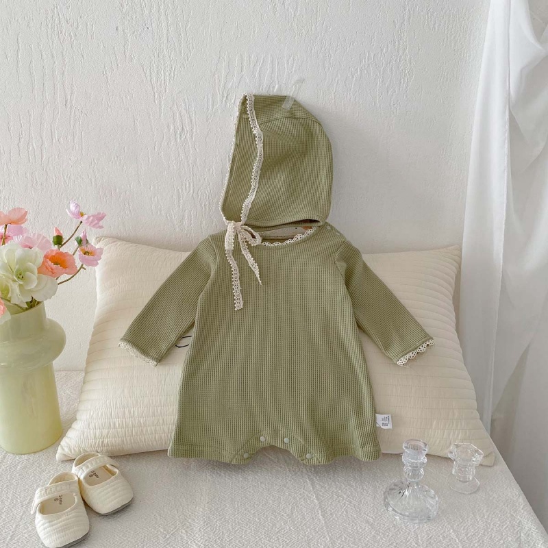 Baby Girl Waffle Lace Romper（Hat Included）