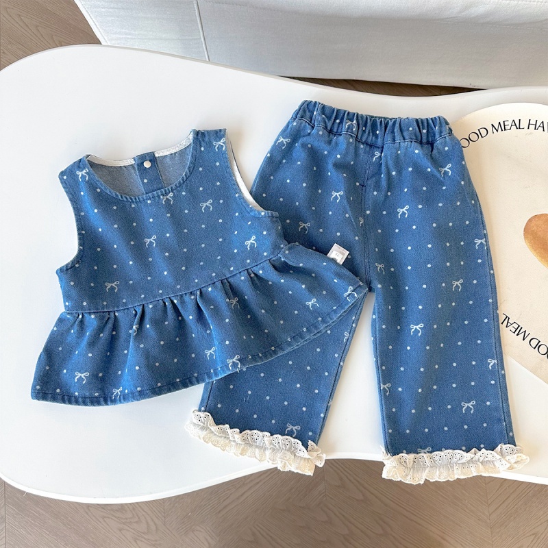2-piece Baby Girl Printed Denim Pants Set