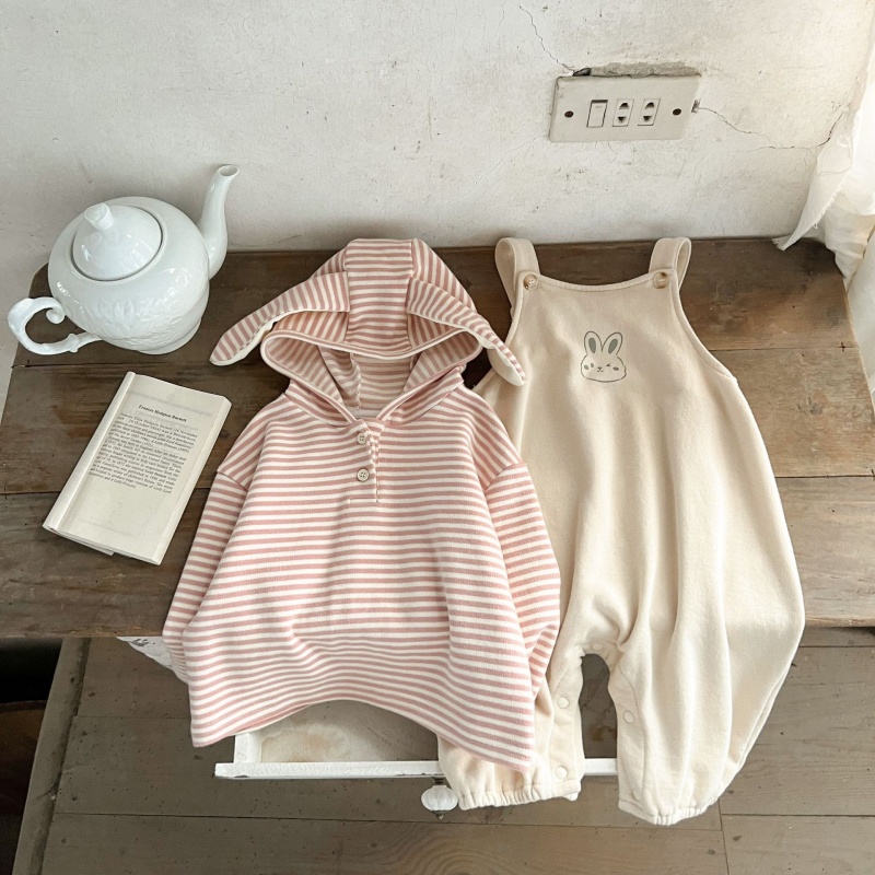 Baby Pink Striped Rabbit Overalls