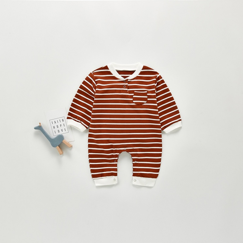 Baby Striped Pocket Stand-Up Collar Romper