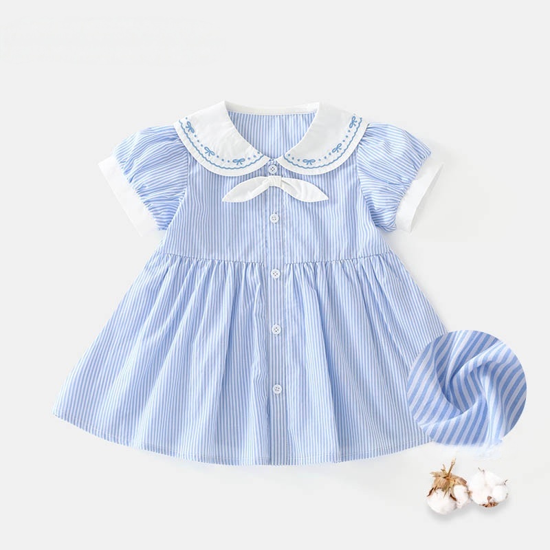 Baby Girl Blue Striped Doll Collar Dress