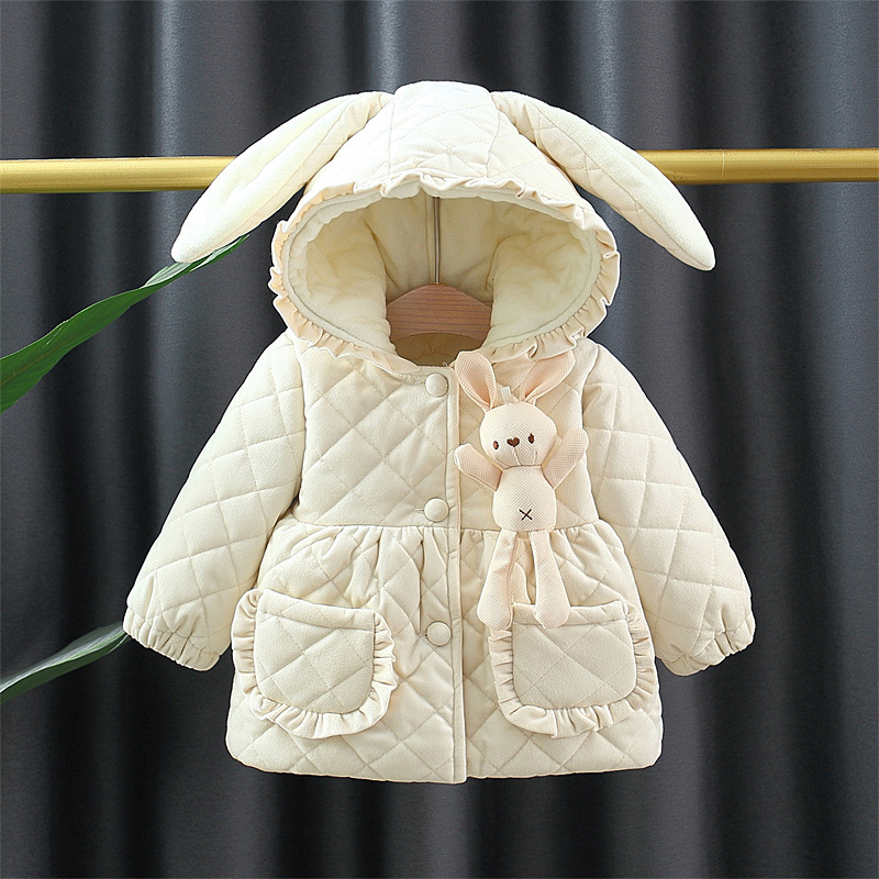 Toddler Girl Rabbit Pendant Padded Hooded Jacket