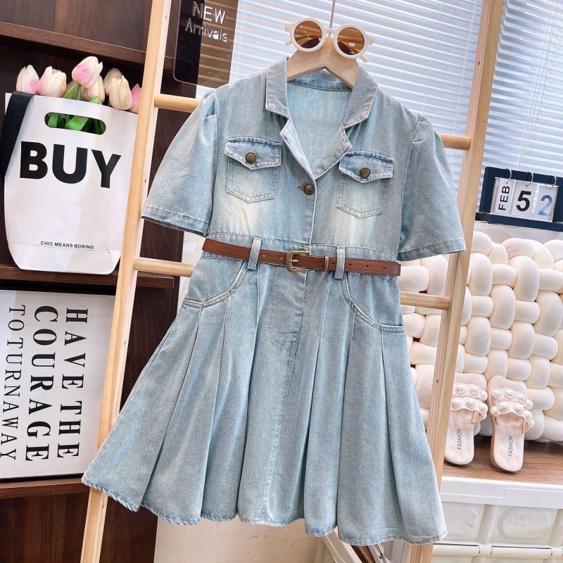 Kids' Girl Belted Denim Dress