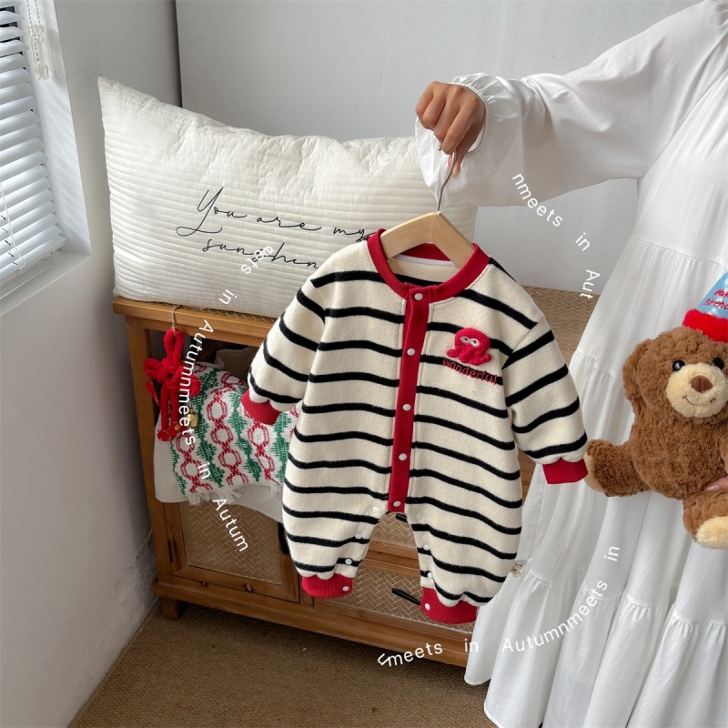 Baby Girl Striped Knitted Sweater Romper