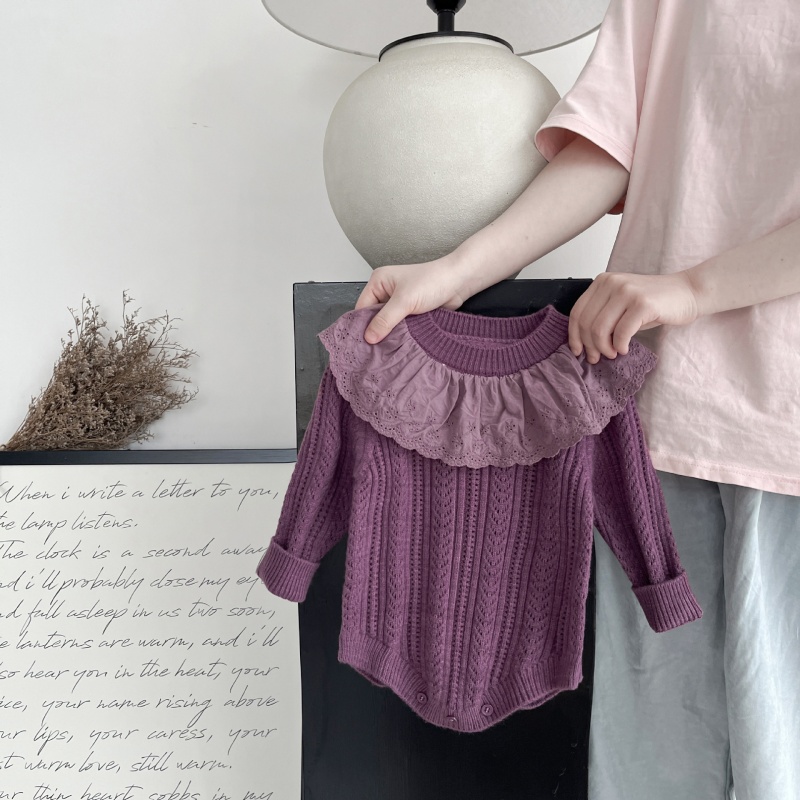 Baby Girl Purple Lace Collar Sweater Romper