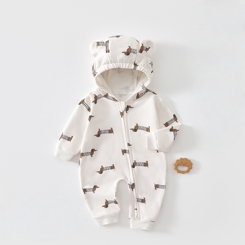Baby Dachshund Print Zippered Romper