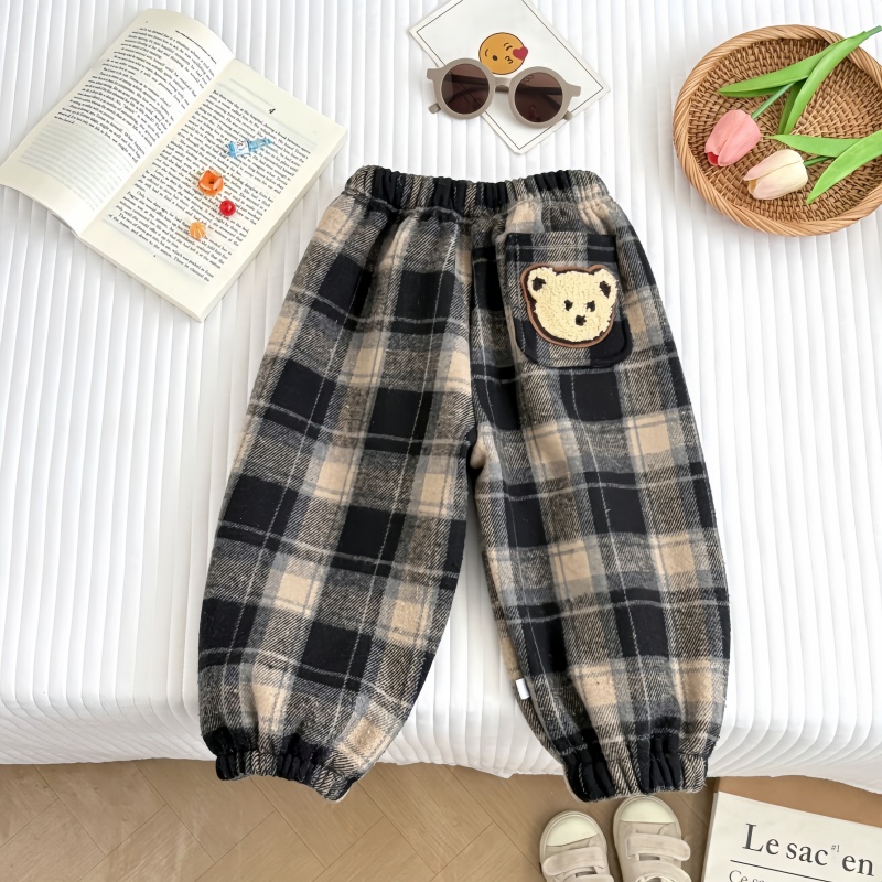 Baby Toddler Warm Bear Plaid Casual Pants