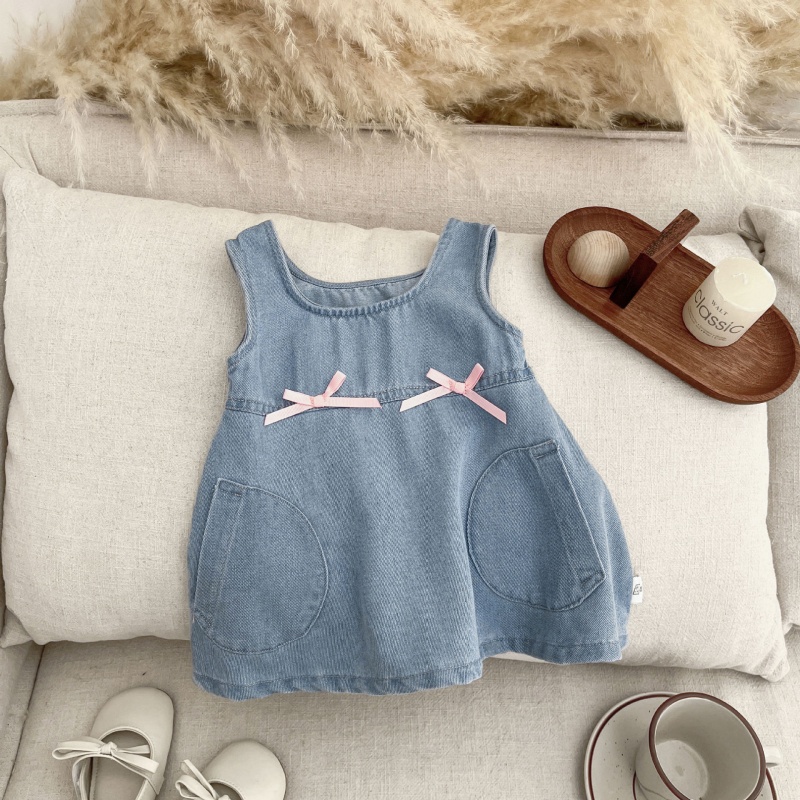 Baby Bow Denim Vest Dress