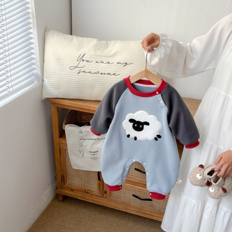 Baby Cartoon Sheep Color Block Plush Romper