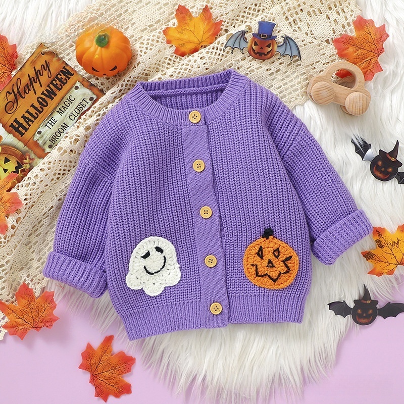 Baby Halloween 3D Pumpkin Knitted Cardigan