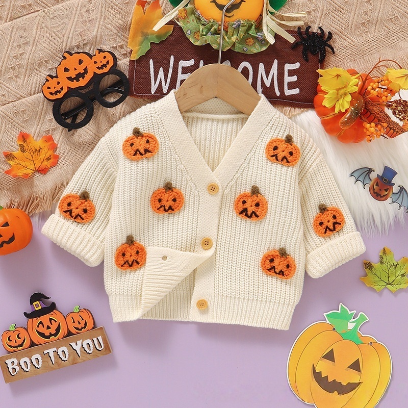 Baby Toddler Halloween Pumpkin Print Sweater Cardigan