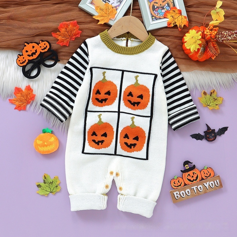 Baby Halloween Pumpkin Jacquard Romper