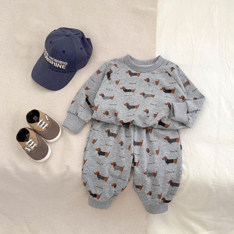 2-Piece Baby Toddler Dachshund Print Sweatshirt Set