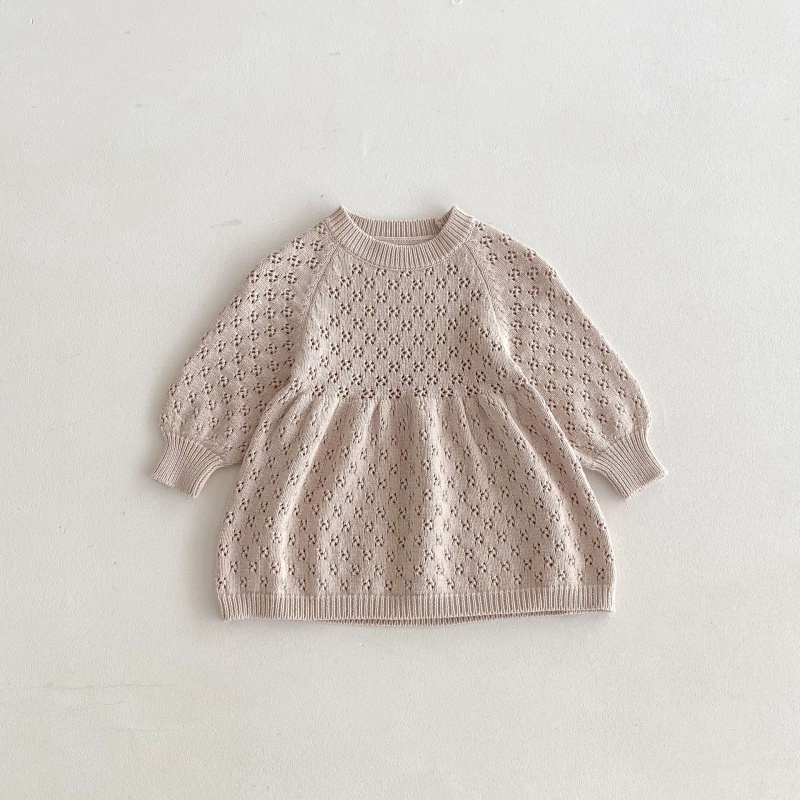Baby Toddler Girls Lace-Up Bubble Sleeve Knit Dress