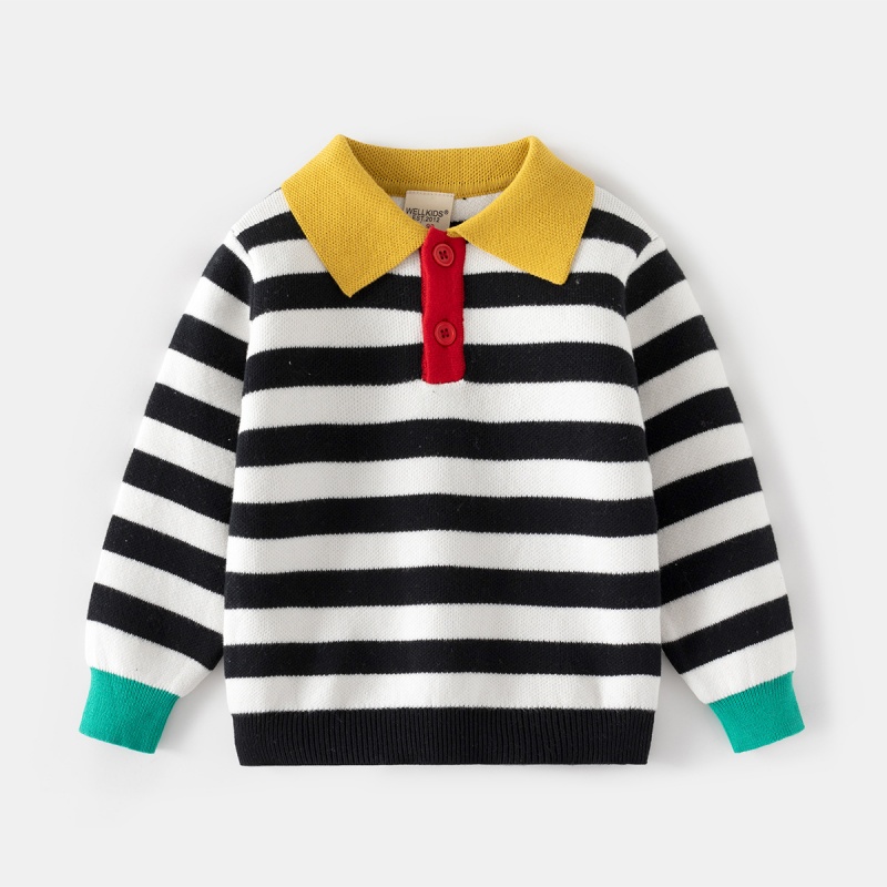 Baby Kids' Boy Striped Polo Neck Sweater