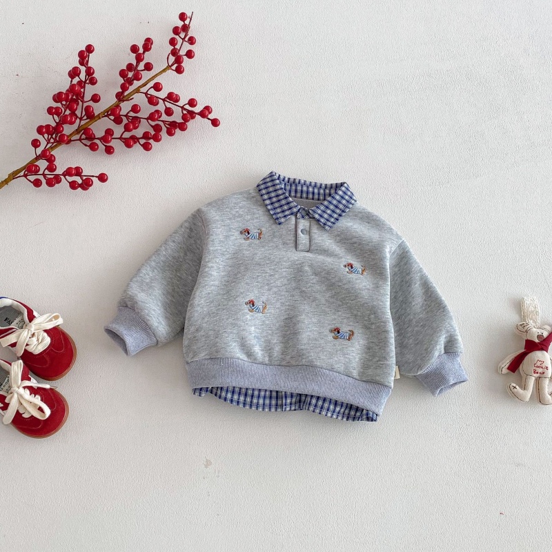 Baby Toddler Fleece-Lined Plaid Patchwork Sweater 