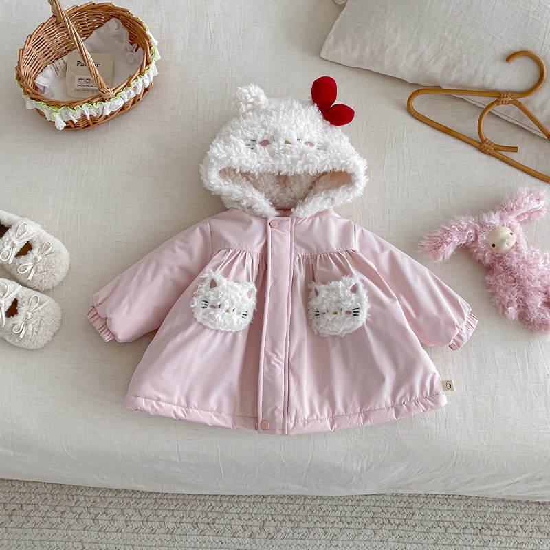 Baby Kids' Girl Fuzzy Cat Outerwear