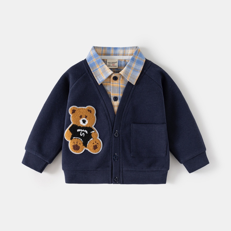 Baby Kids' Boy Bear Check Patchwork Top