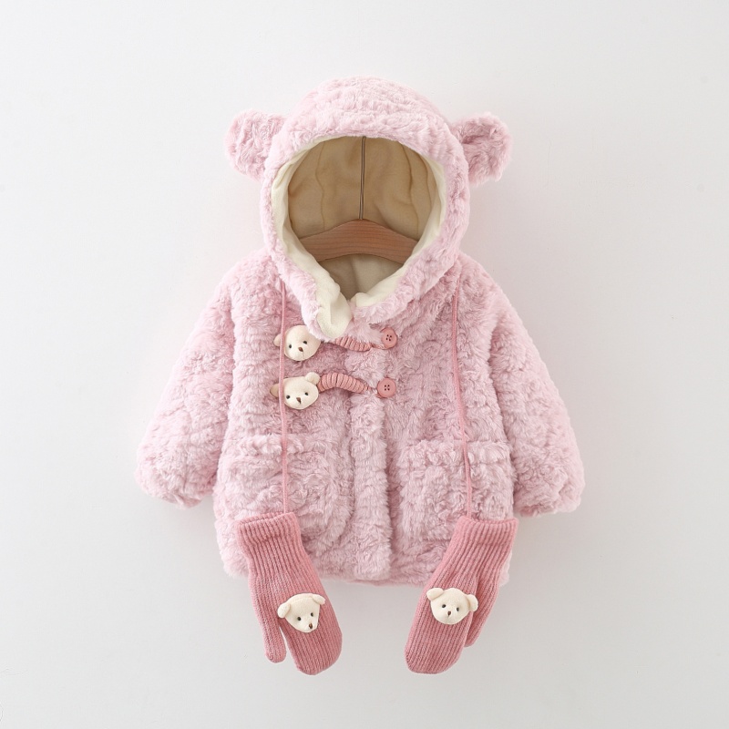Rabbit Ear Baby Toddler Girls Hairy Outerwear (including gloves)