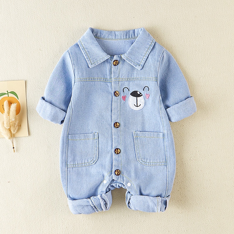 Baby Bear Print Denim Romper