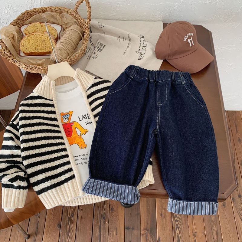 Kids Striped Patchwork Denim Pants