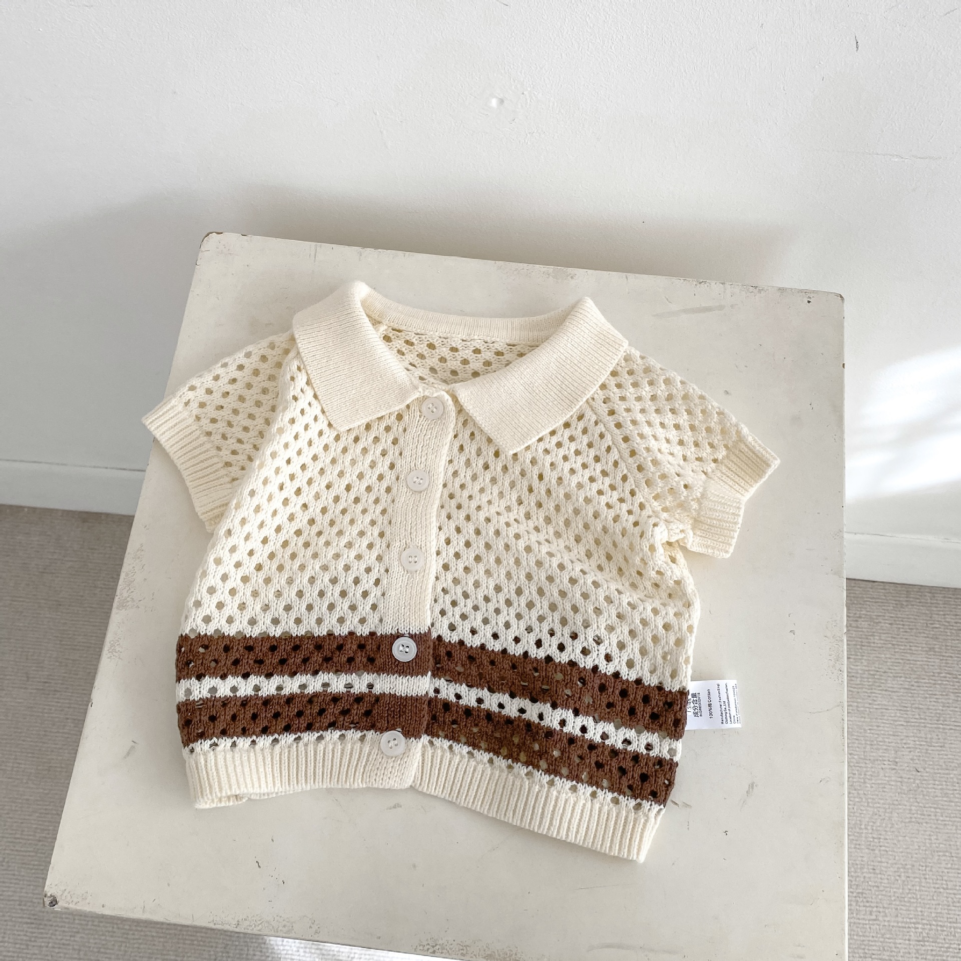 2-Piece Knit Color-Blocked Openwork Shorts Set