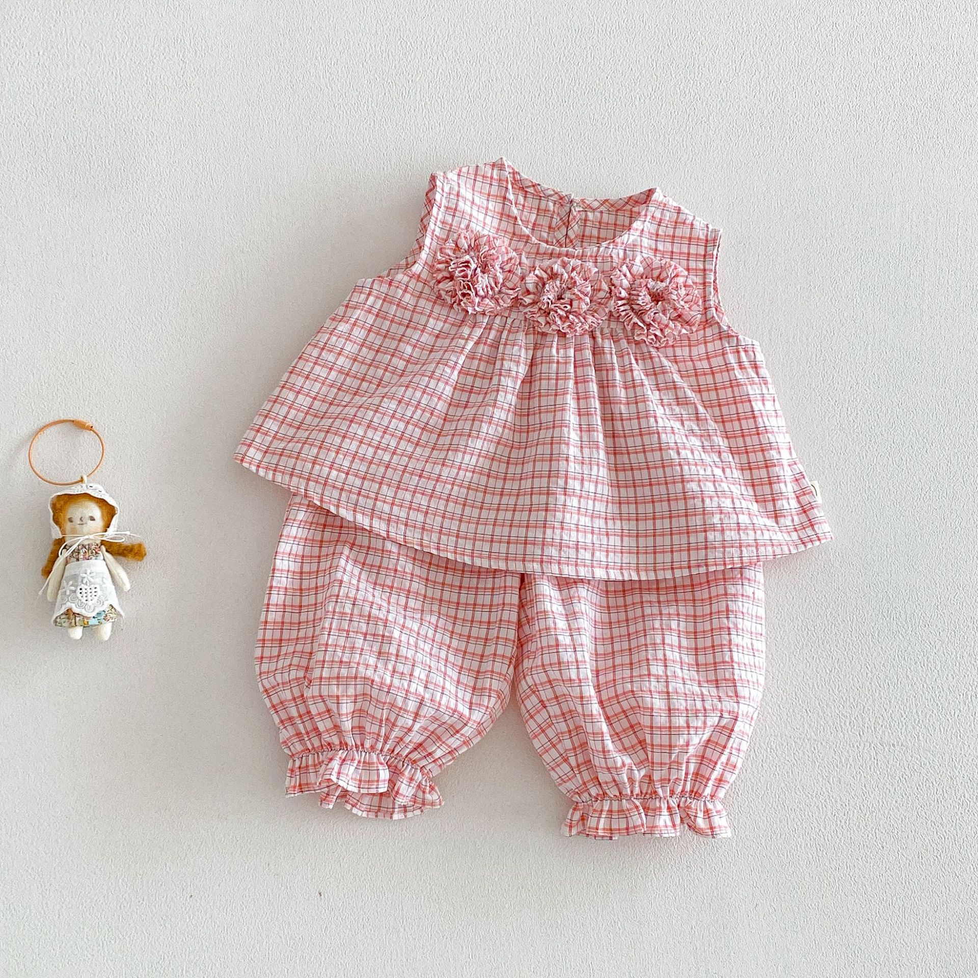 Baby & Kids Girls Flowers Plaid 2-piece Denim Set