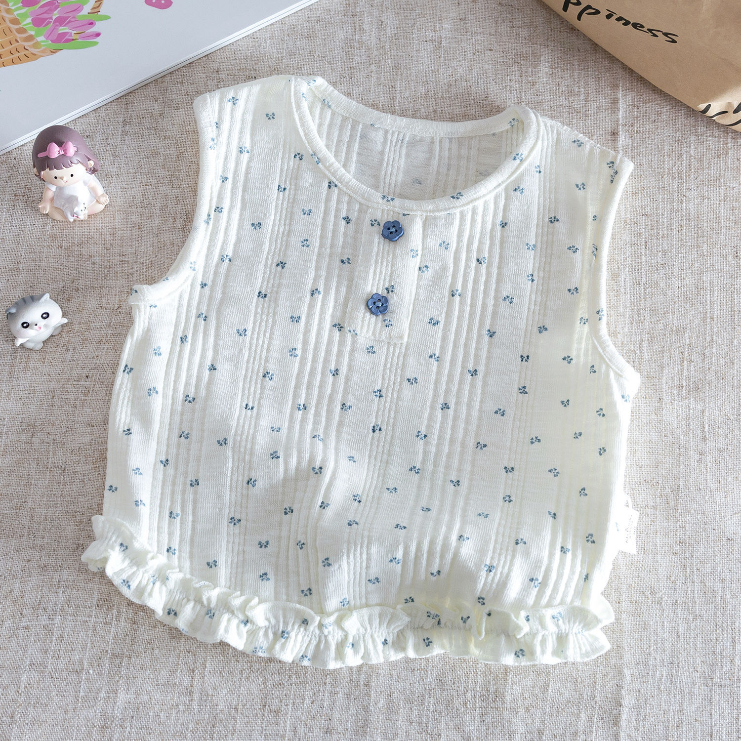 Toddler Girl Blue Floral Vest and Pants Set