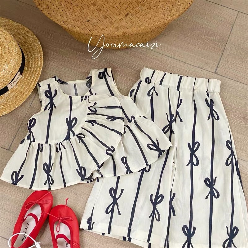 2-Piece Toddler Girls' Striped Bow Print Set