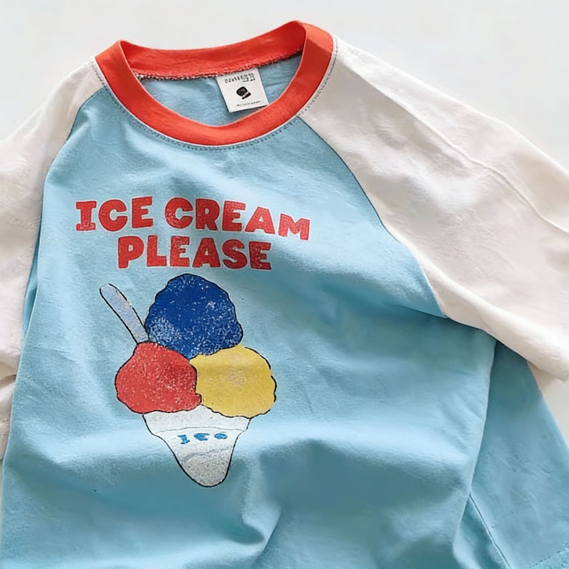 Kids Cartoon Letter Contrasting Colors Crew Neck T-shirt