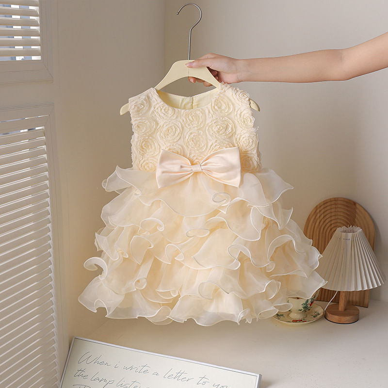 Kids Flower Bow Vest Tulle Dress