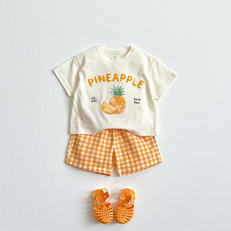Kids Fruit Pattern Top and Checkerboard Pants Set