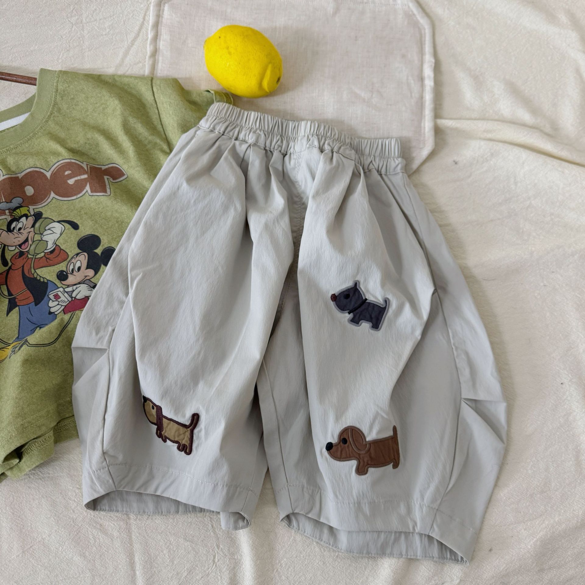 Kids Cartoon Puppy Embroidery Lantern Pants