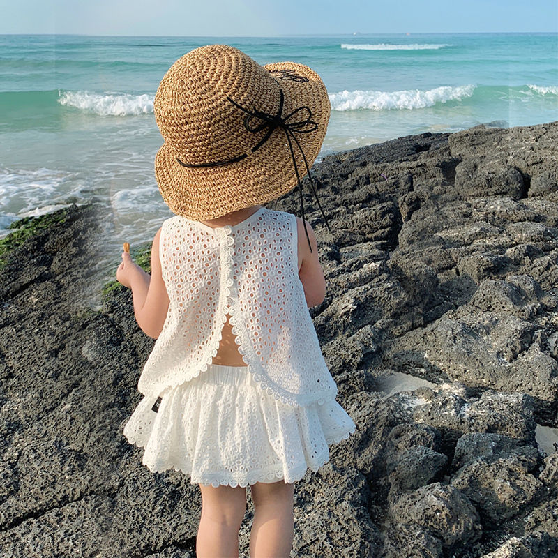 Kids Hollow Out Open Back Vest 2-Piece Set