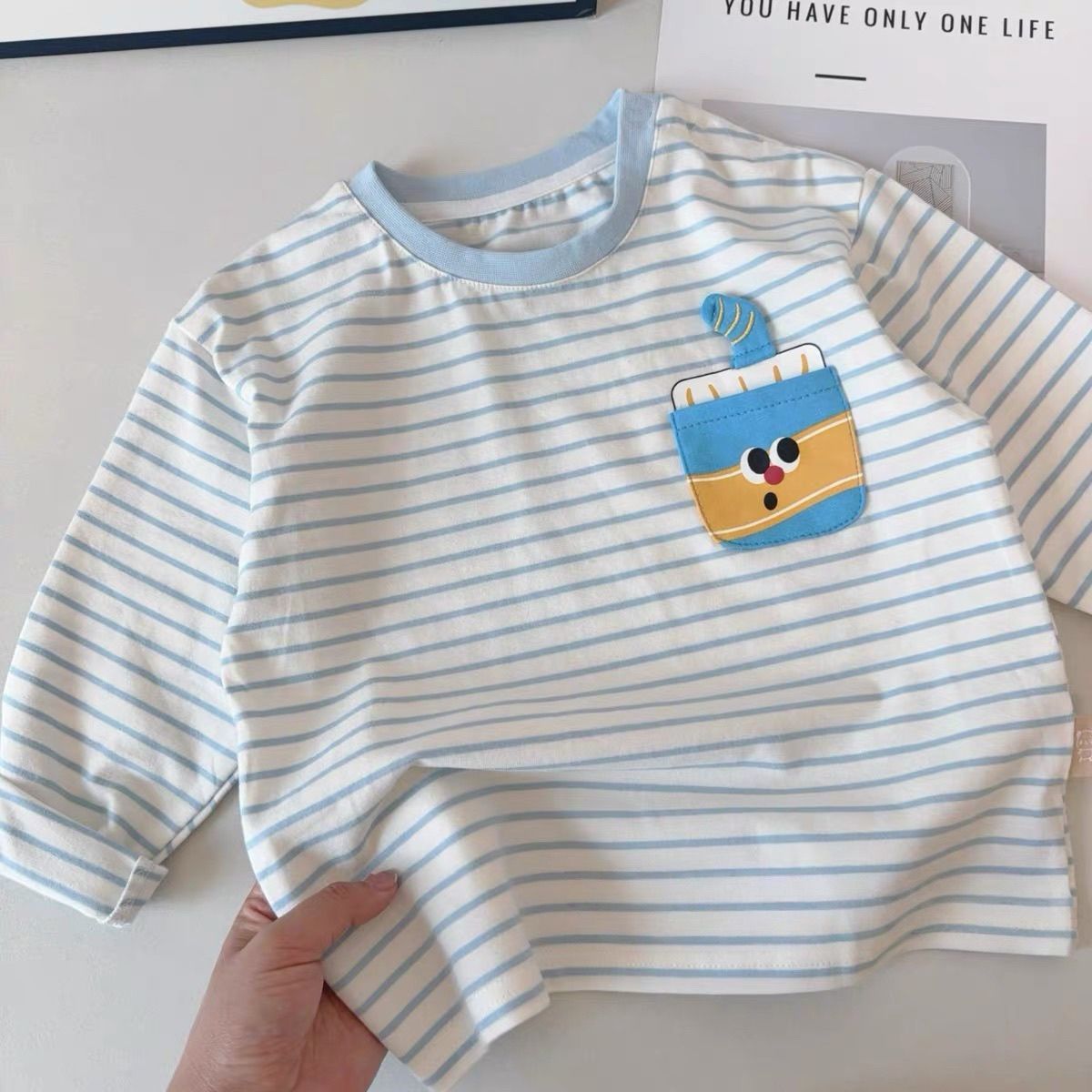 Kids Cartoon Cup Stripe Long Sleeves T-shirt