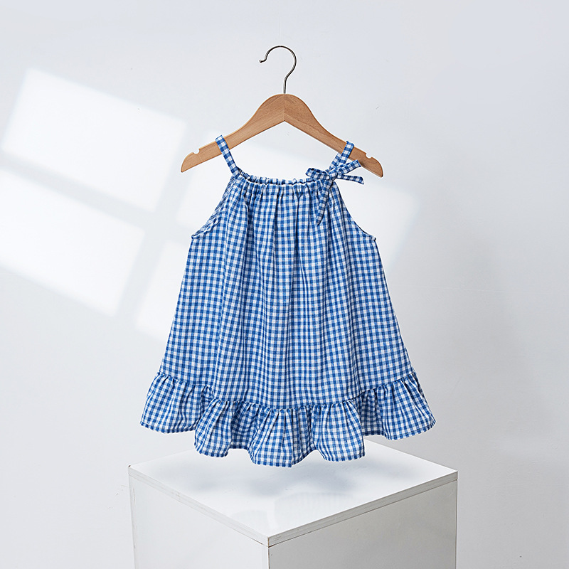 Kids Checkered Bow Vest Dress