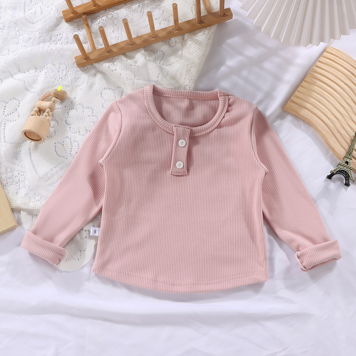 Kids Solid Color Ribbed Crew Neck Base Layer T-shirt