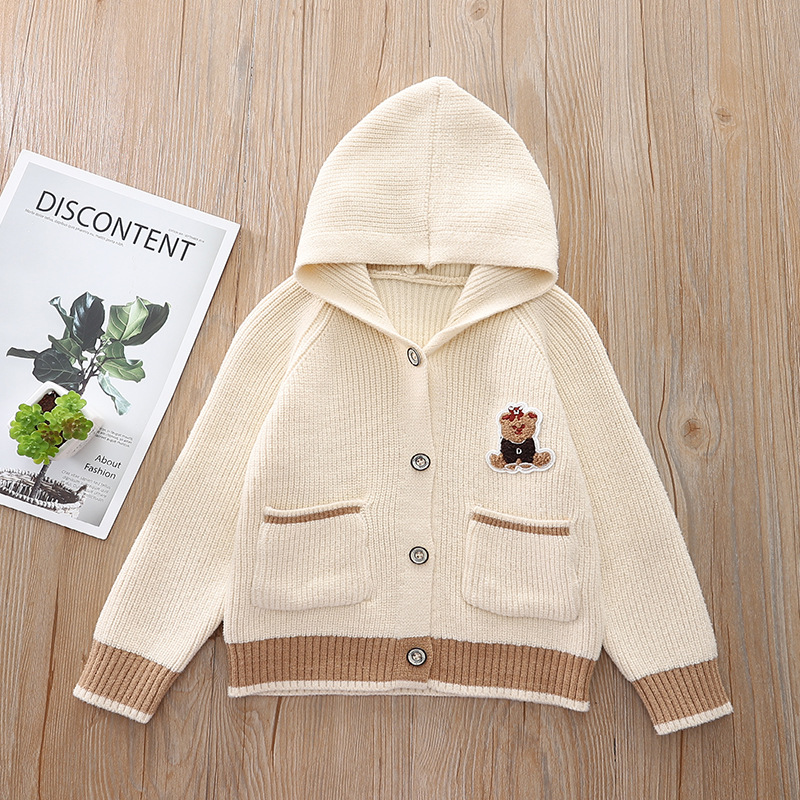 Kids Ribbed Bear Hooded Sweater