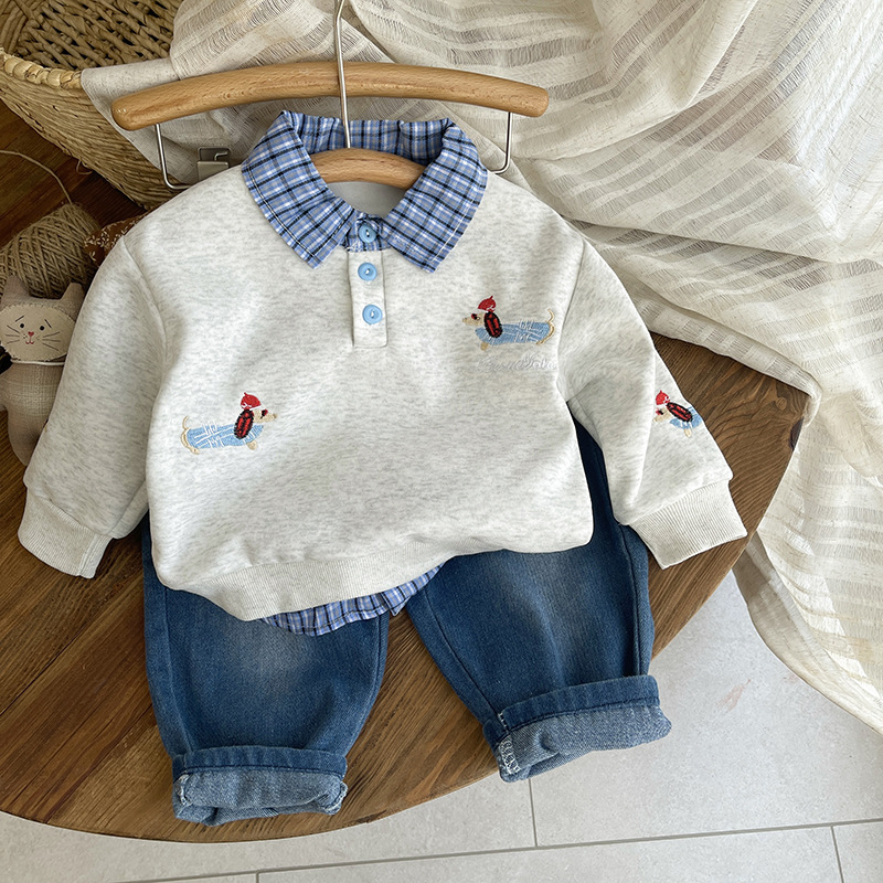 Kids Collared Dachshund Long Sleeved Top and Pants Set