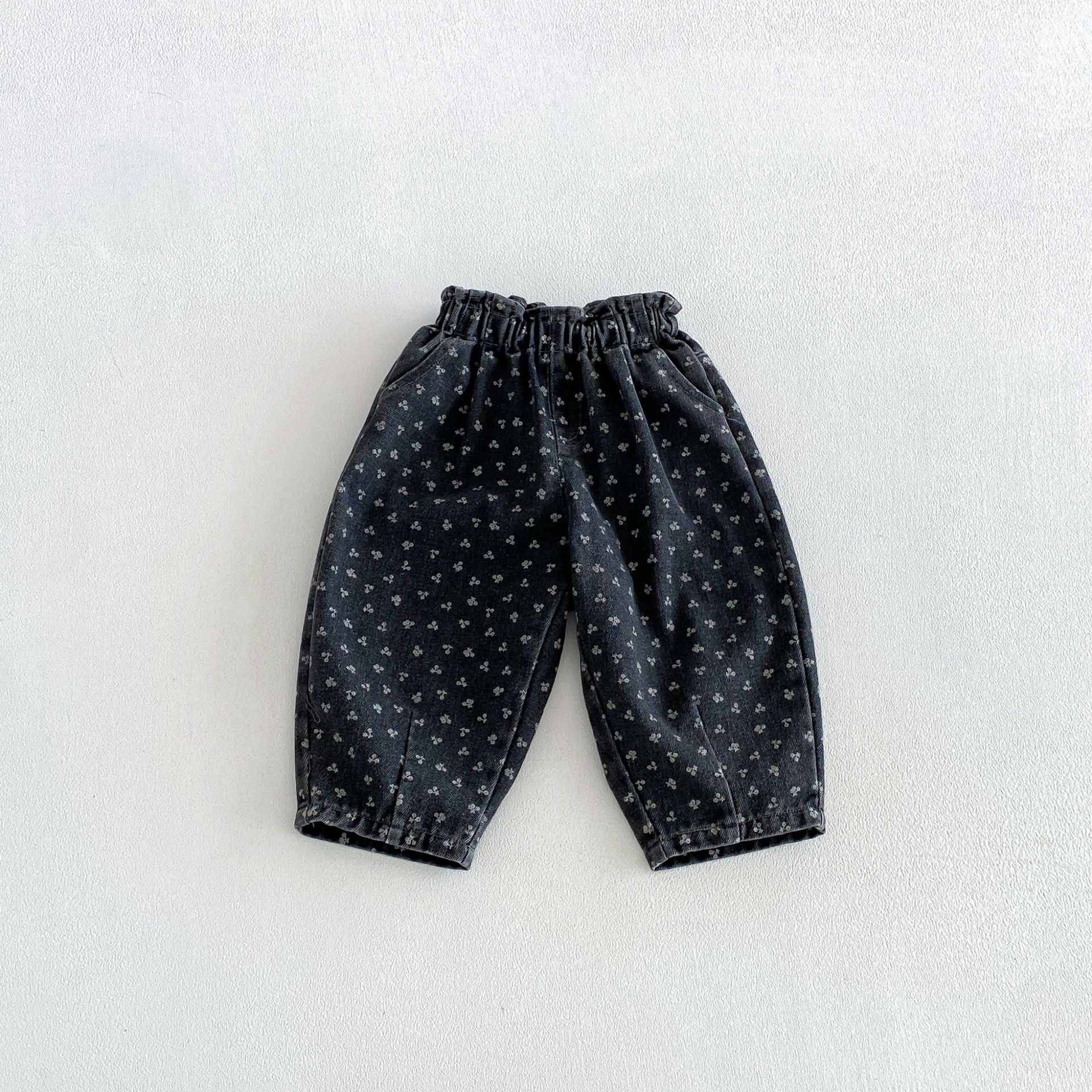 Kids Heart Cherry Print Denim Pants