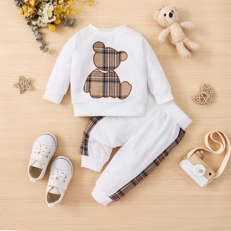 2-Piece Plaid Bear Baby Newborn Sweatshirt Set