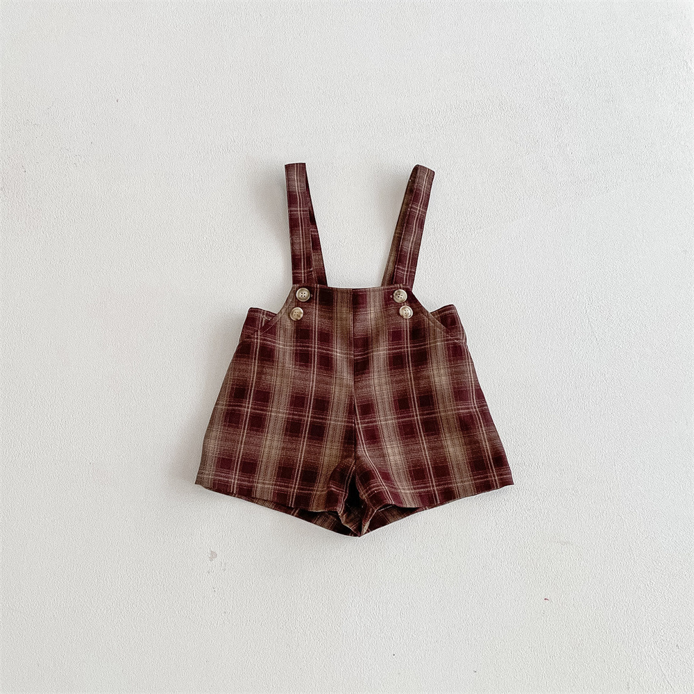 Kids Striped Checkerboard Denim Overalls