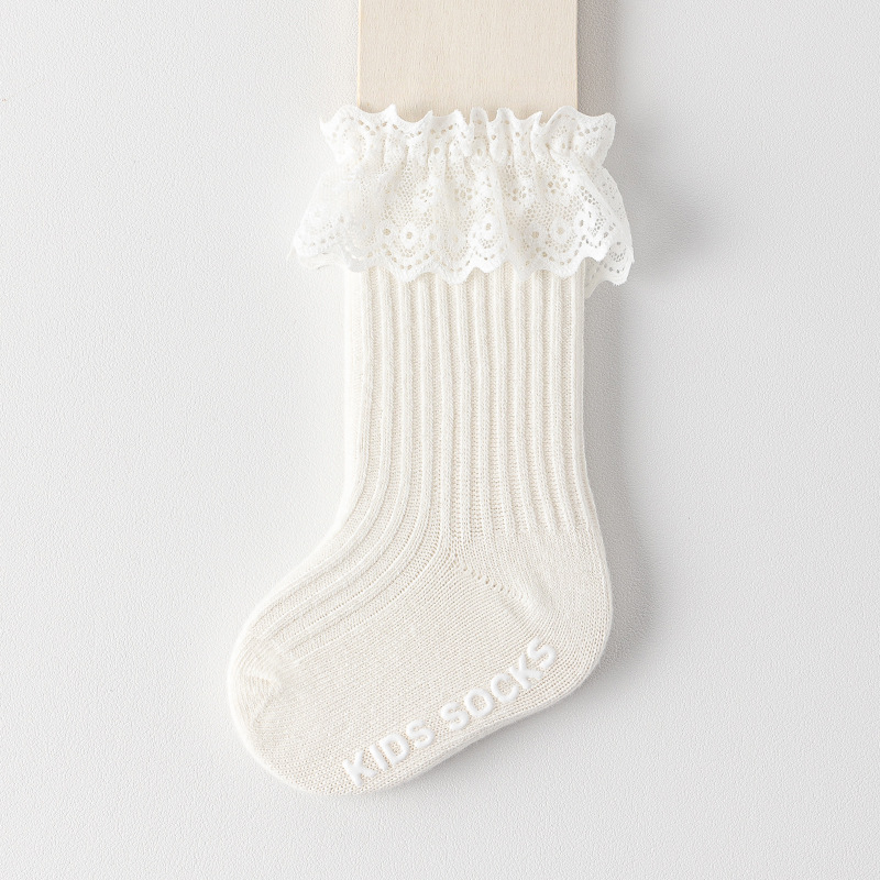 Baby Toddler Solid Color Lace Mid-Calf Socks