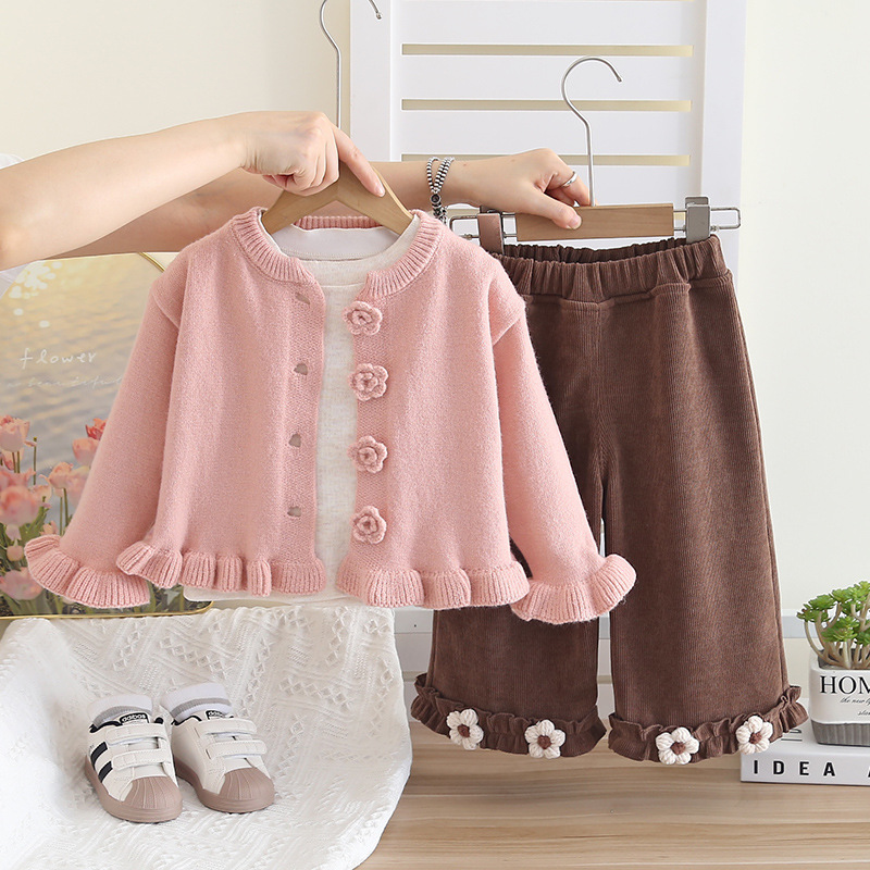 Kids Flowers Sweater 3-Piece Set