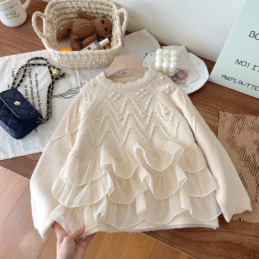Kids Lace Panel Wave Sweater