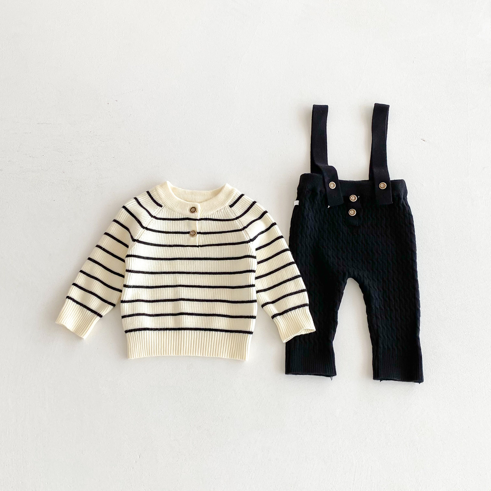 Baby Striped Sweater Overalls Set