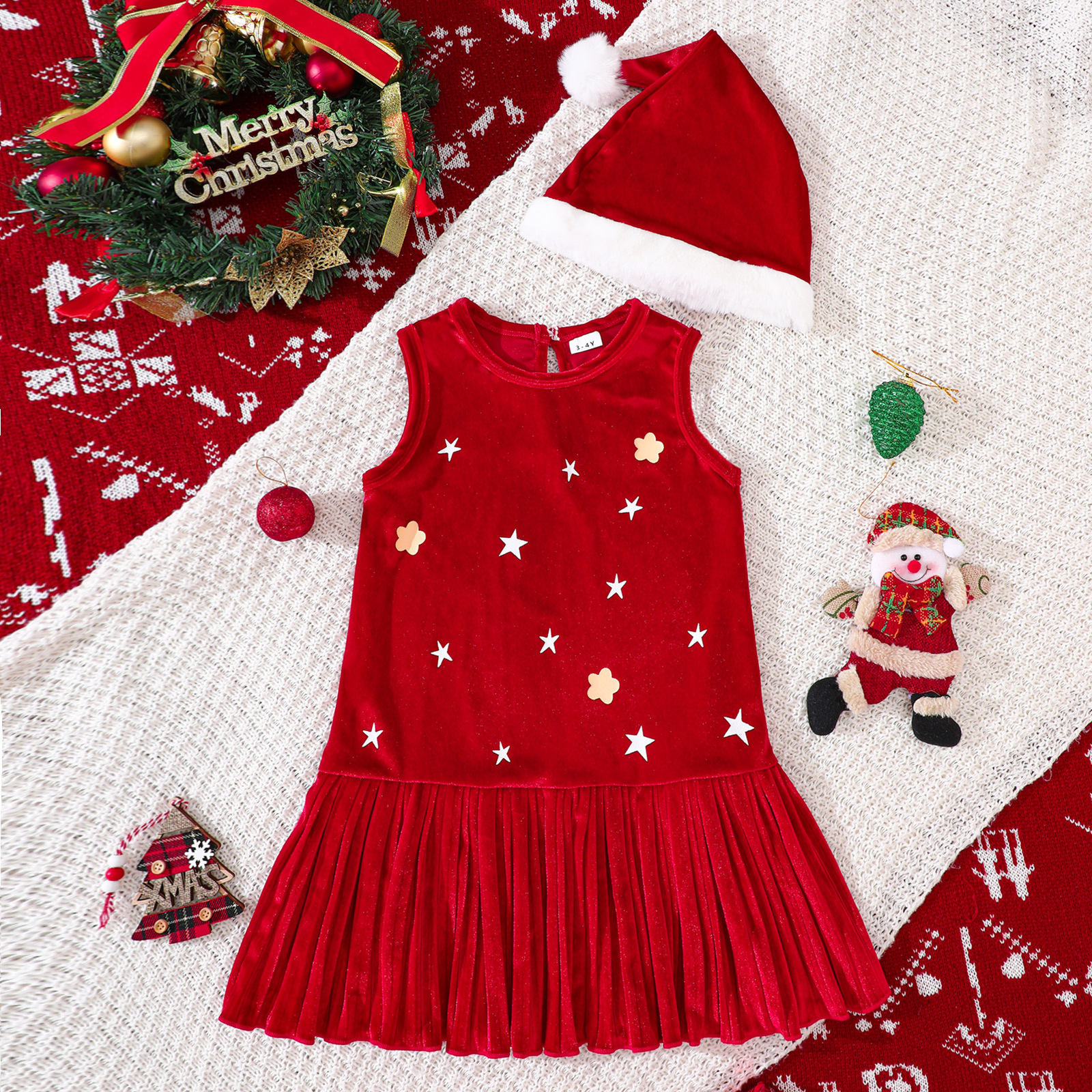 Kids Christmas Sleeveless Golden Velvet Dress