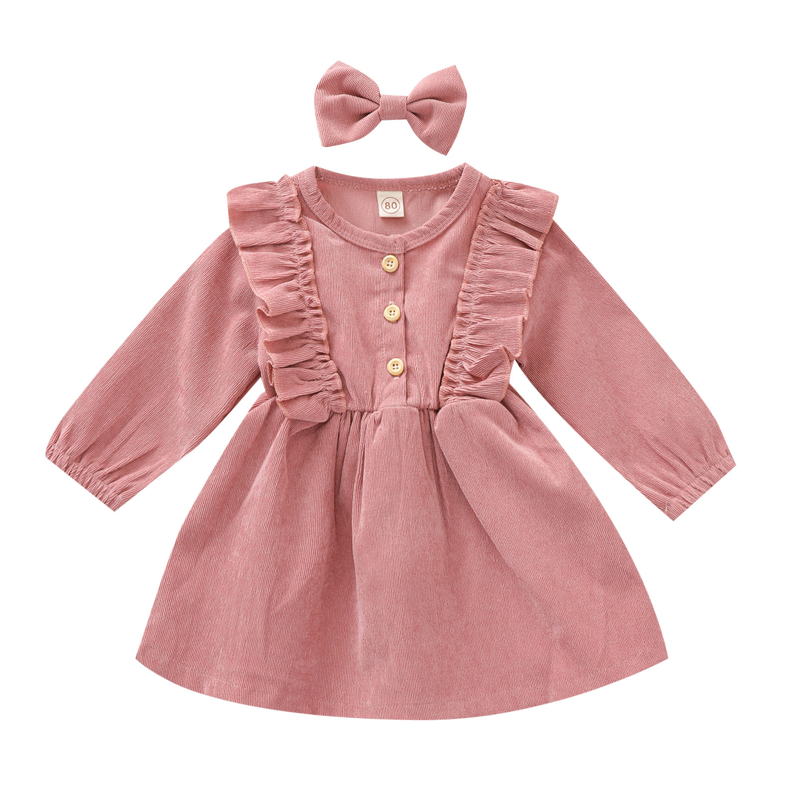 DailyBebe Kids Solid Color Corduroy Dress